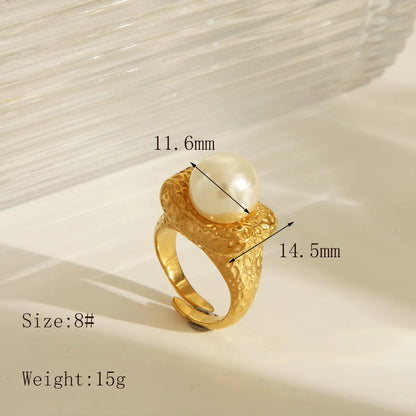 Wholesale Jewelry IG Style French Style Commute Irregular Round 304 Stainless Steel Artificial Pearls 18K Gold Plated Inlay Open Rings