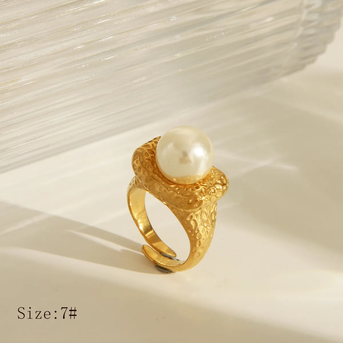 Wholesale Jewelry IG Style French Style Commute Irregular Round 304 Stainless Steel Artificial Pearls 18K Gold Plated Inlay Open Rings