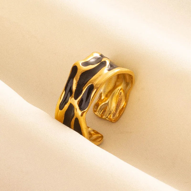 Wholesale Jewelry IG Style French Style Geometric 304 Stainless Steel 18K Gold Plated Polishing Enamel Open Rings