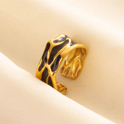 Wholesale Jewelry IG Style French Style Geometric 304 Stainless Steel 18K Gold Plated Polishing Enamel Open Rings