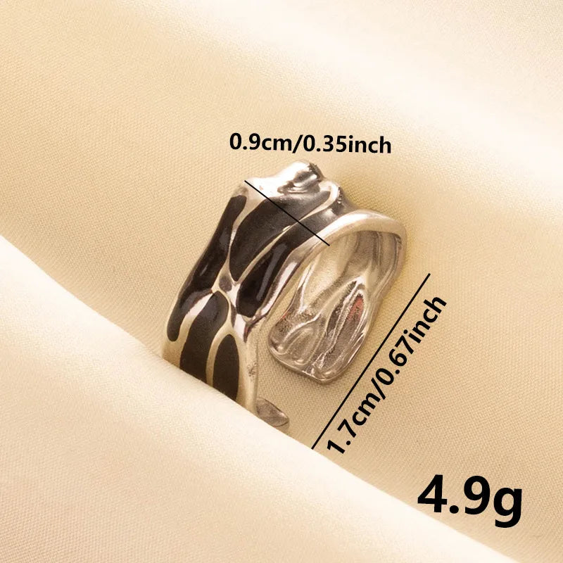 Wholesale Jewelry IG Style French Style Geometric 304 Stainless Steel 18K Gold Plated Polishing Enamel Open Rings