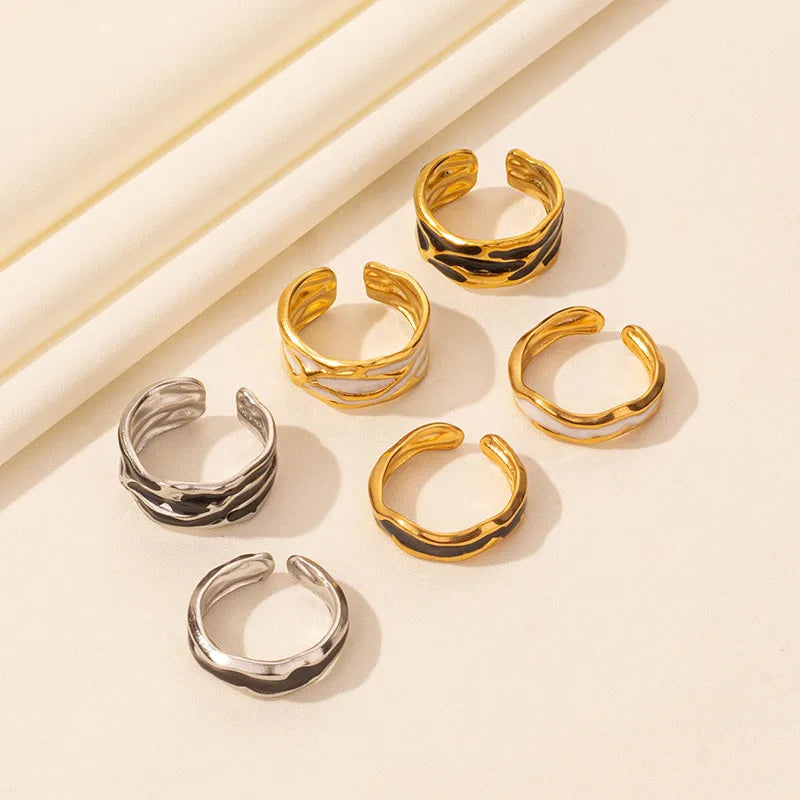 Wholesale Jewelry IG Style French Style Geometric 304 Stainless Steel 18K Gold Plated Polishing Enamel Open Rings