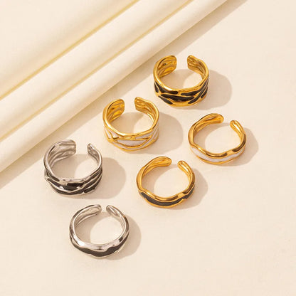 Wholesale Jewelry IG Style French Style Geometric 304 Stainless Steel 18K Gold Plated Polishing Enamel Open Rings