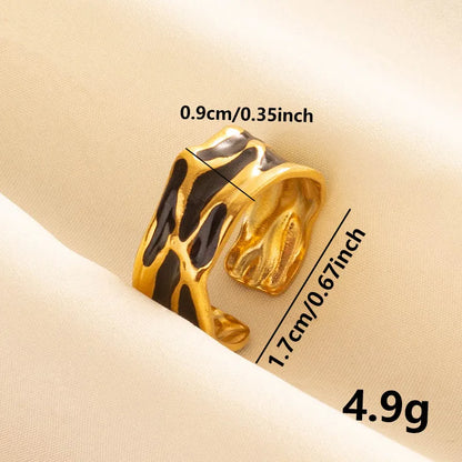 Wholesale Jewelry IG Style French Style Geometric 304 Stainless Steel 18K Gold Plated Polishing Enamel Open Rings