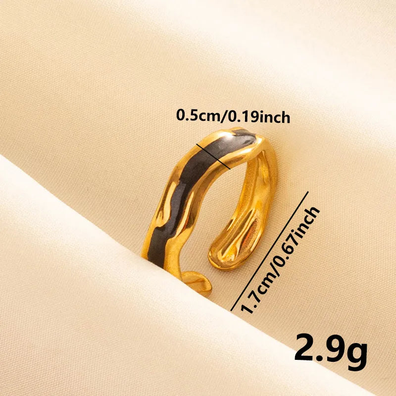 Wholesale Jewelry IG Style French Style Geometric 304 Stainless Steel 18K Gold Plated Polishing Enamel Open Rings