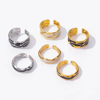 Wholesale Jewelry IG Style French Style Geometric 304 Stainless Steel 18K Gold Plated Polishing Enamel Open Rings