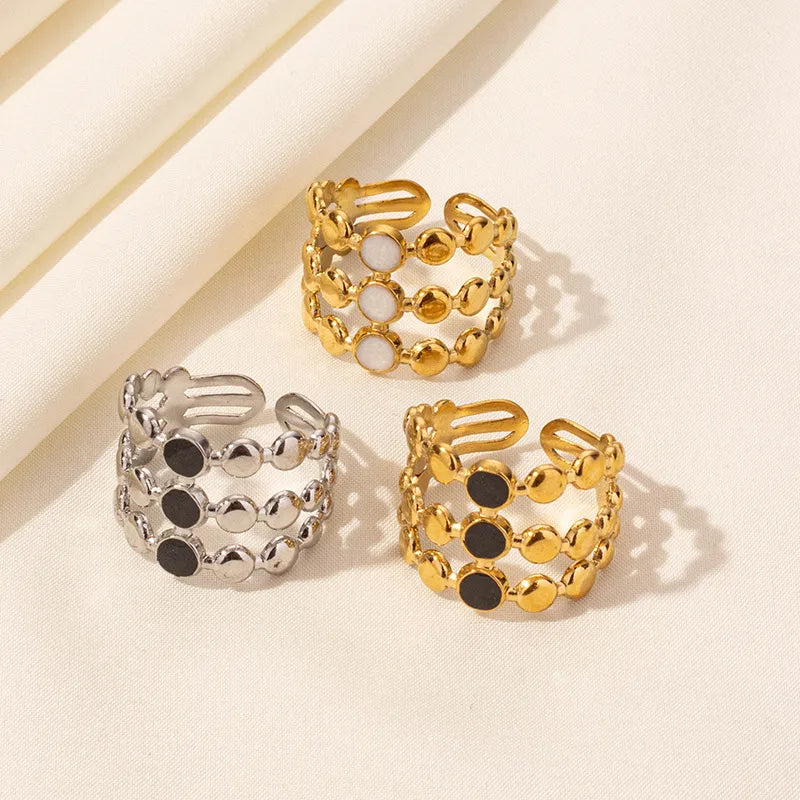 Wholesale Jewelry IG Style French Style Geometric Round 304 Stainless Steel 18K Gold Plated Polishing Enamel Open Rings