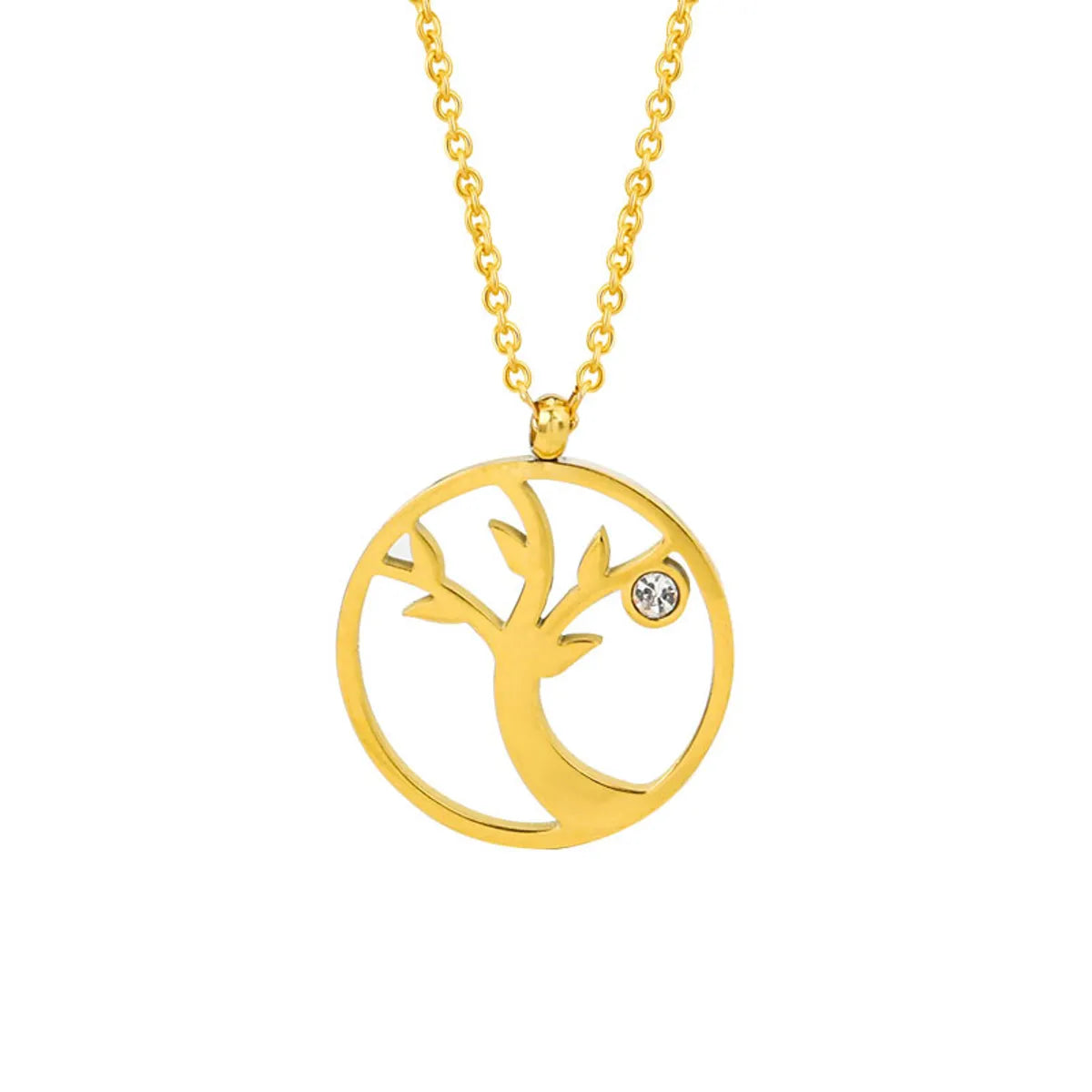 Wholesale Jewelry IG Style French Style Life Tree Titanium Steel Zircon Plating Inlay Pendant Necklace