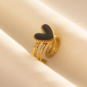 Wholesale Jewelry IG Style French Style Modern Style Geometric Heart Shape 304 Stainless Steel 18K Gold Plated Polishing Enamel Open Rings