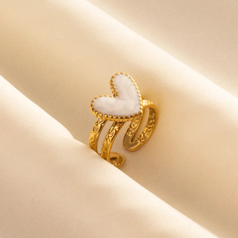 Wholesale Jewelry IG Style French Style Modern Style Geometric Heart Shape 304 Stainless Steel 18K Gold Plated Polishing Enamel Open Rings