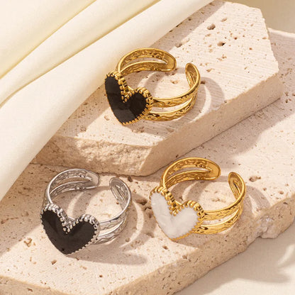 Wholesale Jewelry IG Style French Style Modern Style Geometric Heart Shape 304 Stainless Steel 18K Gold Plated Polishing Enamel Open Rings