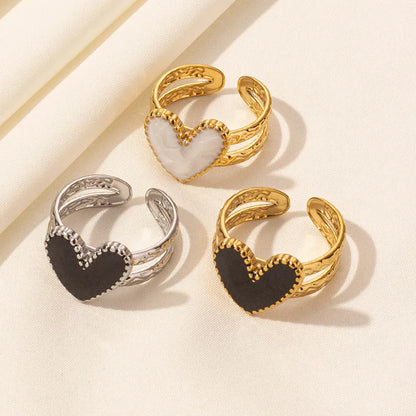 Wholesale Jewelry IG Style French Style Modern Style Geometric Heart Shape 304 Stainless Steel 18K Gold Plated Polishing Enamel Open Rings