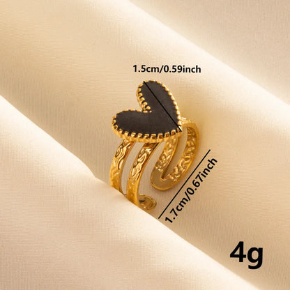 Wholesale Jewelry IG Style French Style Modern Style Geometric Heart Shape 304 Stainless Steel 18K Gold Plated Polishing Enamel Open Rings