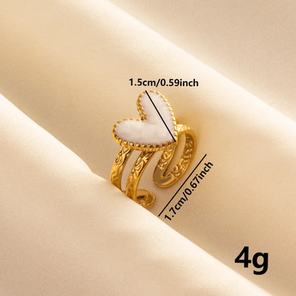 Wholesale Jewelry IG Style French Style Modern Style Geometric Heart Shape 304 Stainless Steel 18K Gold Plated Polishing Enamel Open Rings