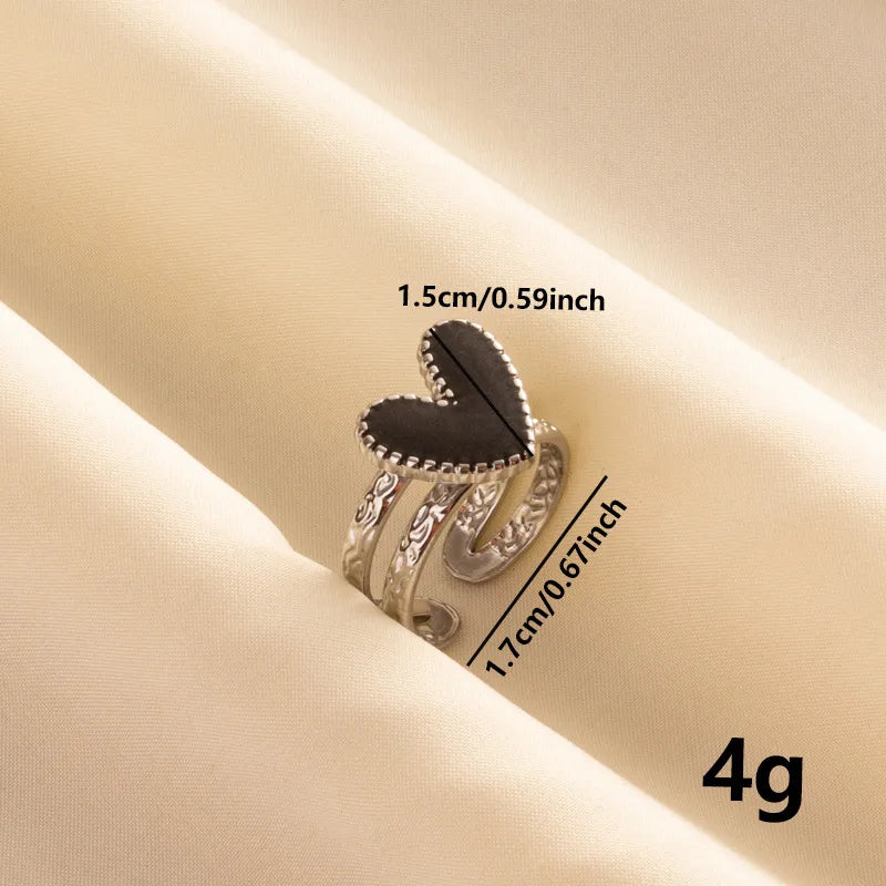 Wholesale Jewelry IG Style French Style Modern Style Geometric Heart Shape 304 Stainless Steel 18K Gold Plated Polishing Enamel Open Rings