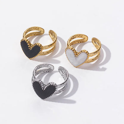 Wholesale Jewelry IG Style French Style Modern Style Geometric Heart Shape 304 Stainless Steel 18K Gold Plated Polishing Enamel Open Rings