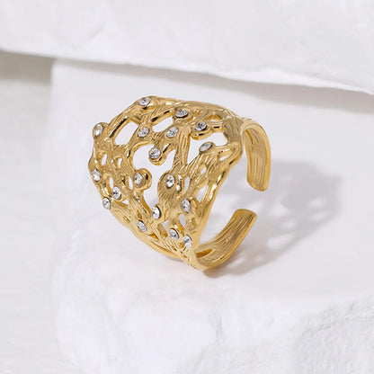 Wholesale Jewelry IG Style French Style Modern Style Irregular 304 Stainless Steel Artificial Rhinestones 18K Gold Plated Inlay Open Rings