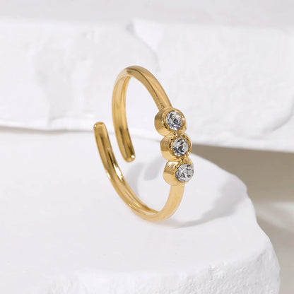 Wholesale Jewelry IG Style French Style Modern Style Lines 304 Stainless Steel Artificial Rhinestones 18K Gold Plated Inlay Open Rings