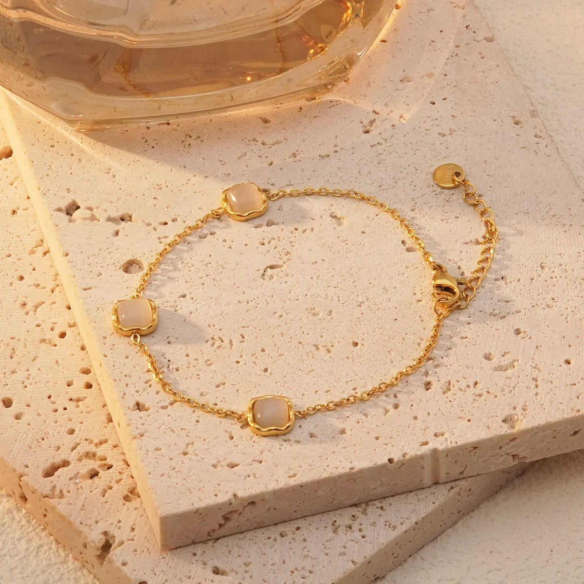 Wholesale Jewelry IG Style French Style Simple Style Ice Cube Quadrilateral 304 Stainless Steel Synthetic Resin 18K Gold Plated Plating Inlay Bracelets Necklace Jewelry Set