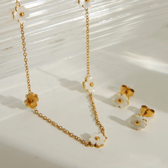 Wholesale Jewelry IG Style French Style Solid Color Flower 304 Stainless Steel Acrylic 18K Gold Plated Bracelets Jewelry Set