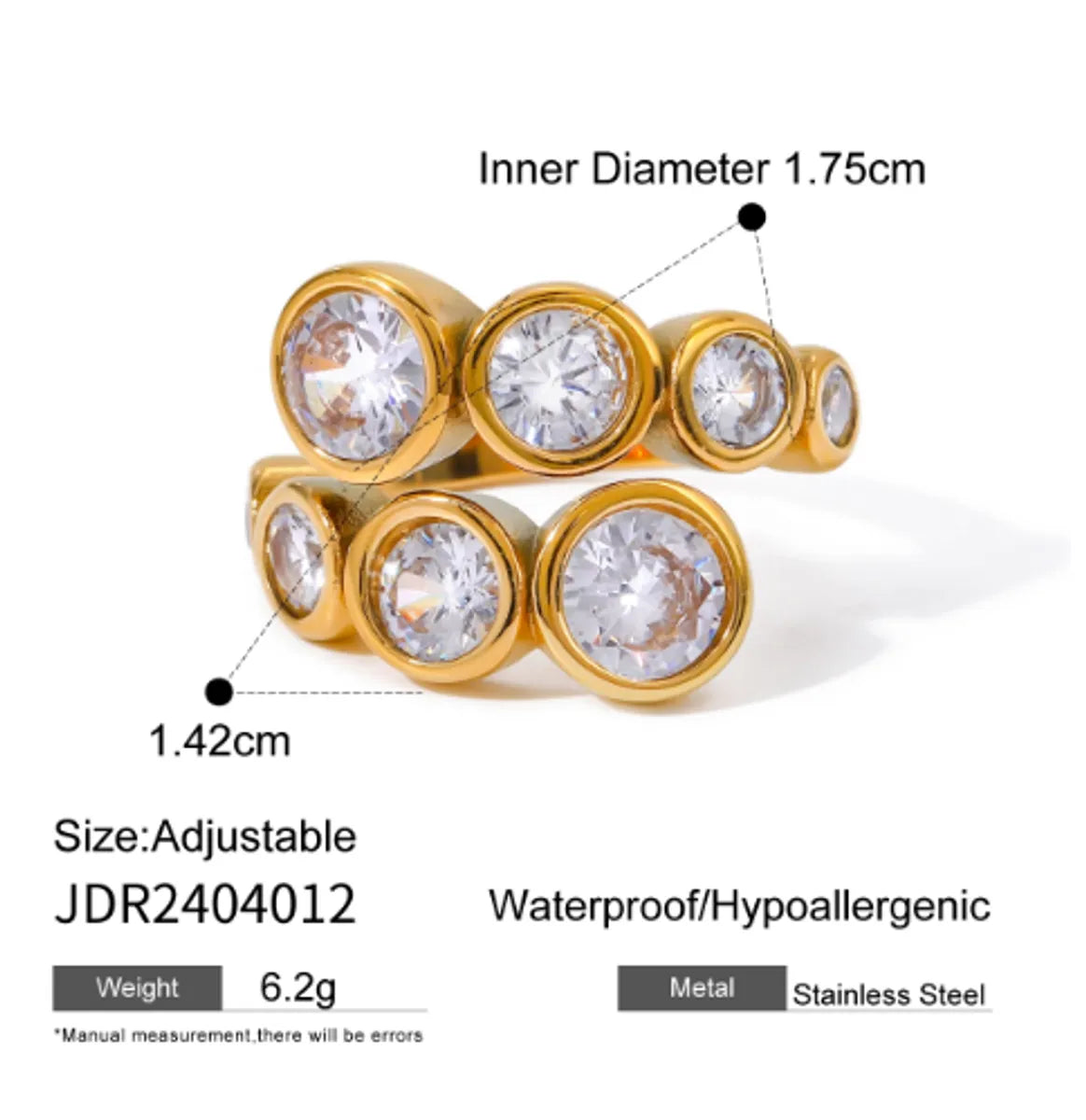 Wholesale Jewelry IG Style Geometric Water Droplets 316 Stainless Steel  Zircon 18K Gold Plated Inlay Open Rings