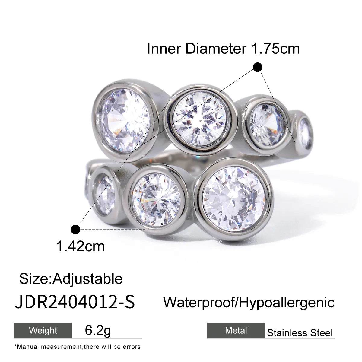 Wholesale Jewelry IG Style Geometric Water Droplets 316 Stainless Steel  Zircon 18K Gold Plated Inlay Open Rings