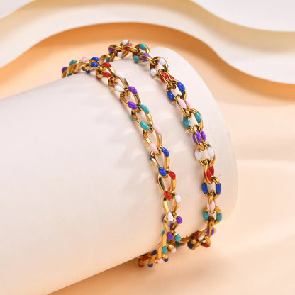 Wholesale Jewelry IG Style Hawaiian Vacation Colorful 201 Stainless Steel 18K Gold Plated Epoxy Anklet