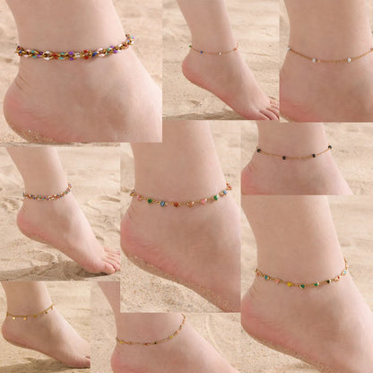 Wholesale Jewelry IG Style Hawaiian Vacation Colorful 201 Stainless Steel 18K Gold Plated Epoxy Anklet