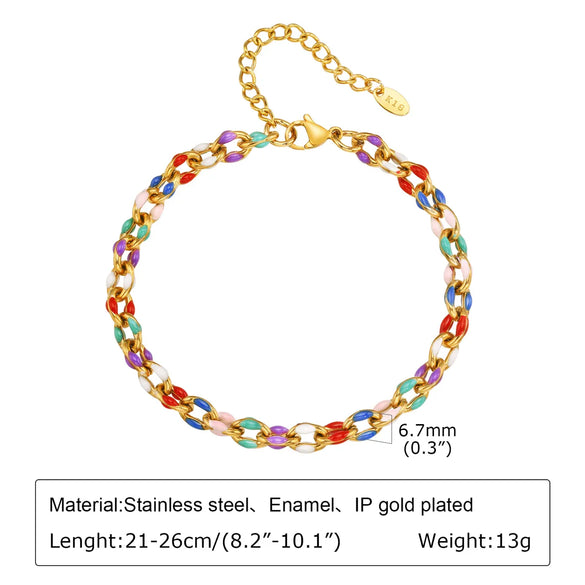 Wholesale Jewelry IG Style Hawaiian Vacation Colorful 201 Stainless Steel 18K Gold Plated Epoxy Anklet