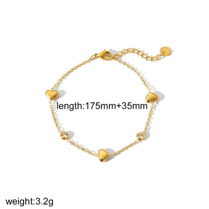 Wholesale Jewelry IG Style Heart Shape 304 Stainless Steel Zircon 18K Gold Plated Plating Inlay Bracelets Necklace