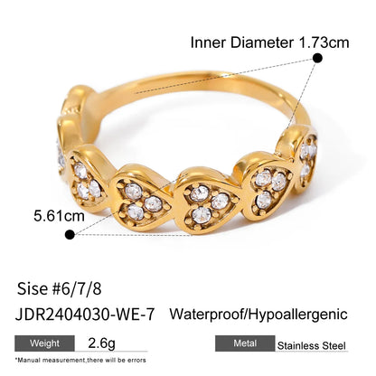 Wholesale Jewelry IG Style Heart Shape 316 Stainless Steel  Rhinestones 18K Gold Plated Inlay Rings