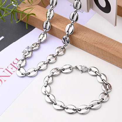 Wholesale Jewelry IG Style Hip-Hop Streetwear Coffee Beans Simple Solid Color 304 Stainless Steel 18K Gold Plated Handmade Polishing Plating Bracelets Necklace Jewelry Set