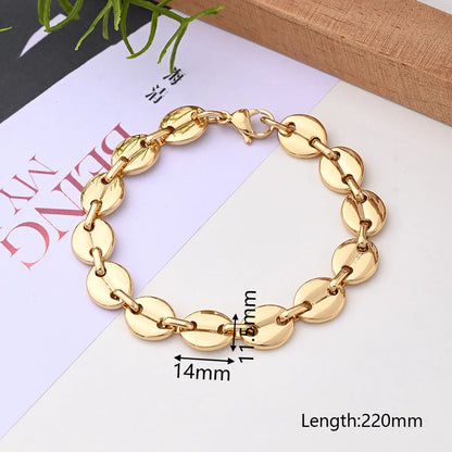 Wholesale Jewelry IG Style Hip-Hop Streetwear Coffee Beans Simple Solid Color 304 Stainless Steel 18K Gold Plated Handmade Polishing Plating Bracelets Necklace Jewelry Set