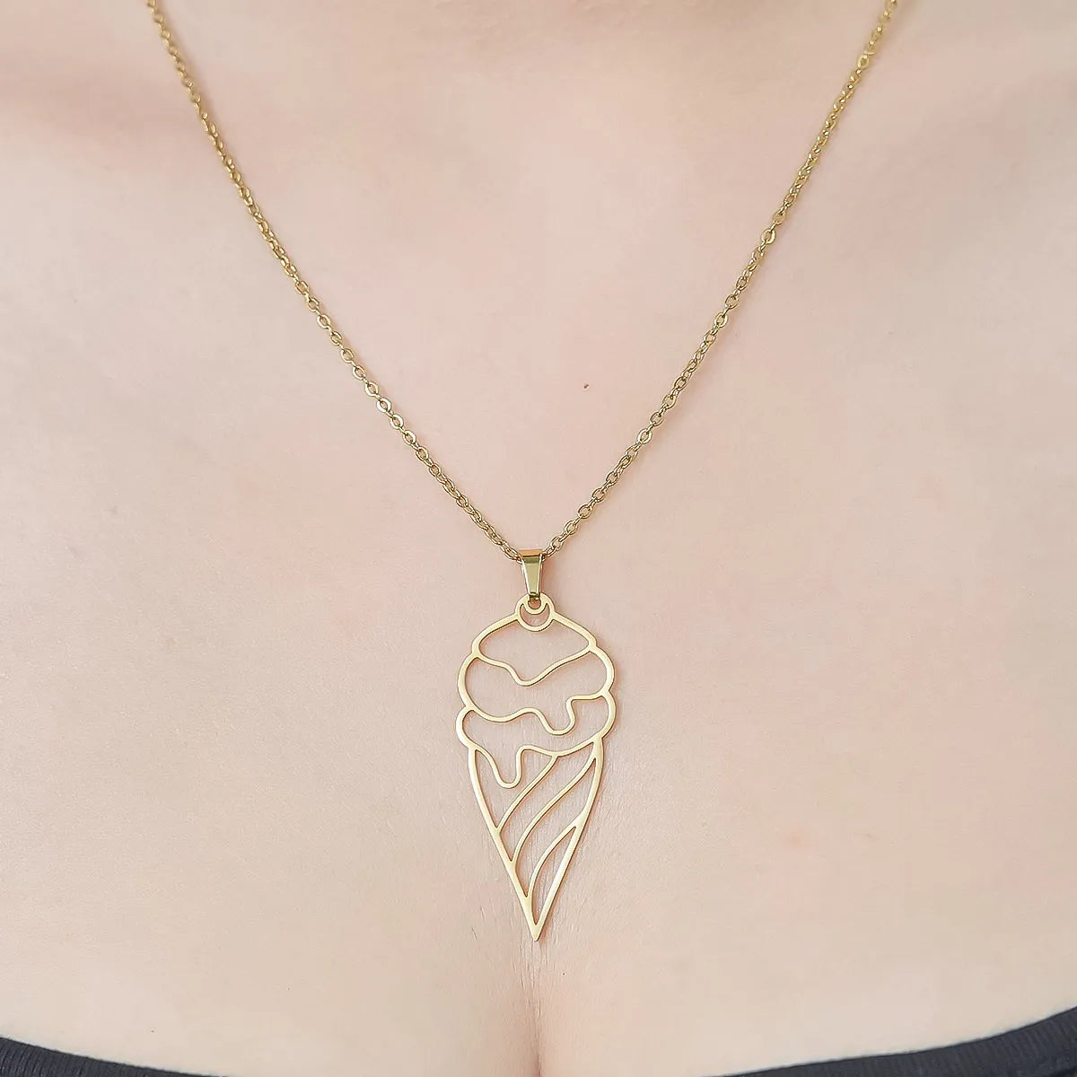 Wholesale Jewelry IG Style Ice Cream Planet Flower 201 Stainless Steel 18K Gold Plated Polishing Plating Pendant Necklace