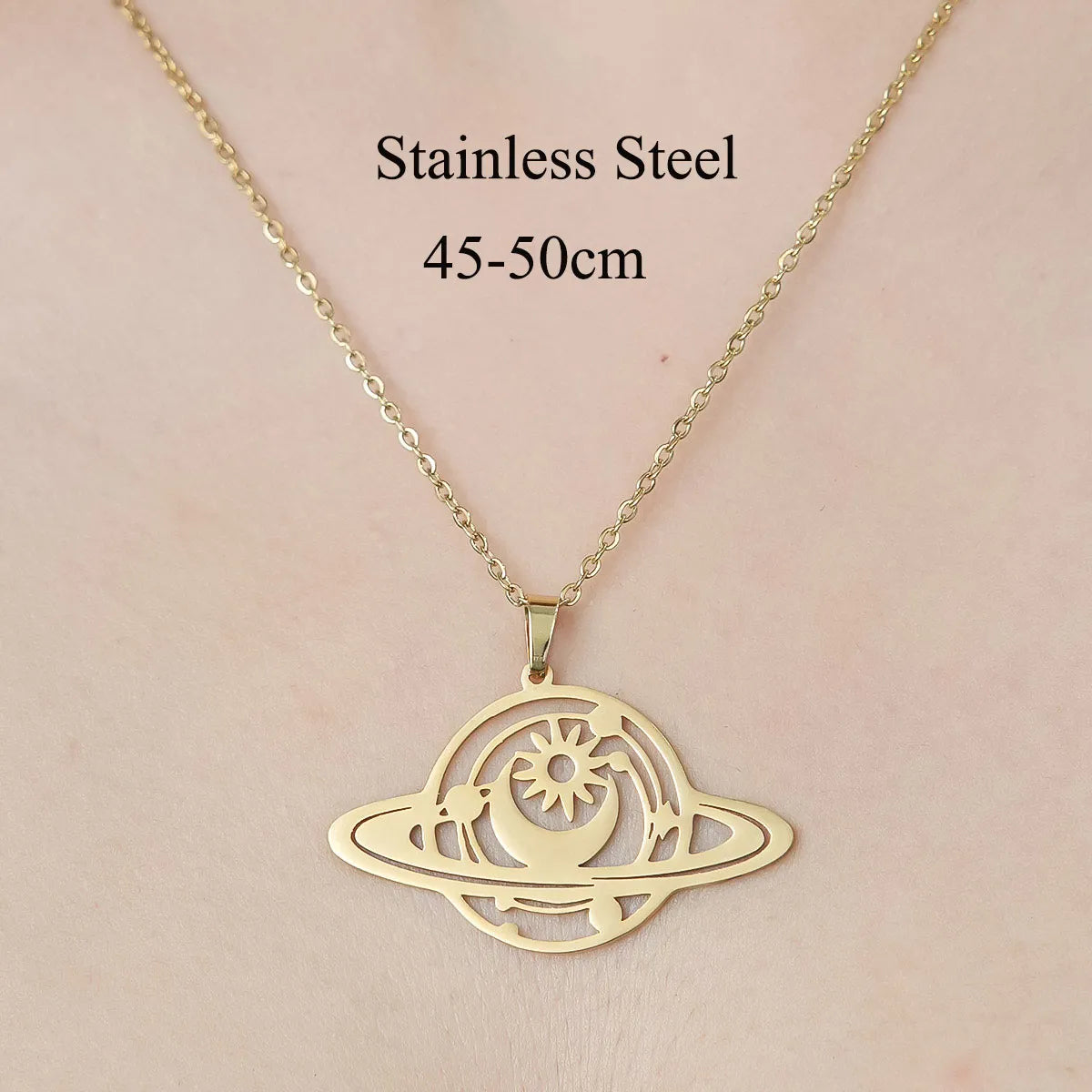 Wholesale Jewelry IG Style Ice Cream Planet Flower 201 Stainless Steel 18K Gold Plated Polishing Plating Pendant Necklace