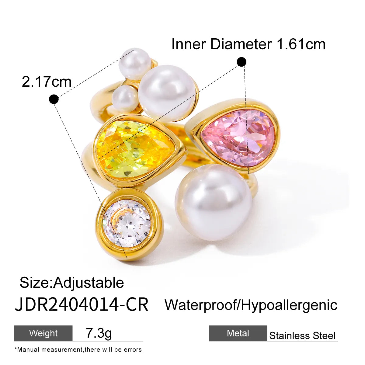 Wholesale Jewelry IG Style Irregular Geometric 316 Stainless Steel  Pearl Zircon 18K Gold Plated Inlay Rings