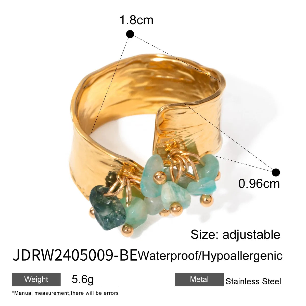 Wholesale Jewelry IG Style Irregular Round 304 Stainless Steel 18K Gold Plated Beaded Open Rings