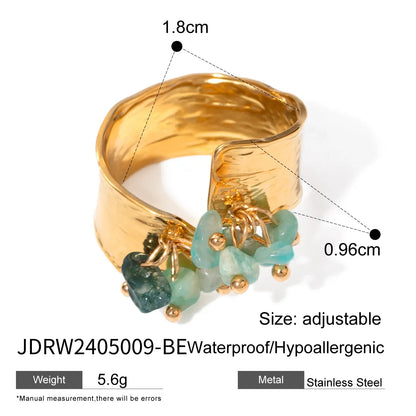 Wholesale Jewelry IG Style Irregular Round 304 Stainless Steel 18K Gold Plated Beaded Open Rings