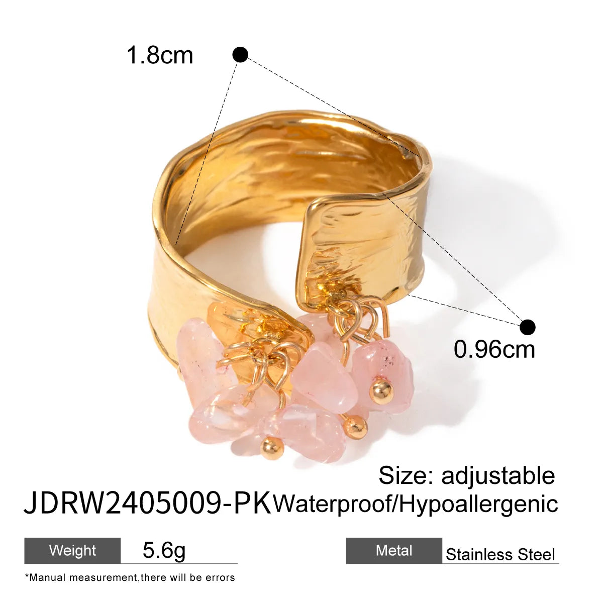 Wholesale Jewelry IG Style Irregular Round 304 Stainless Steel 18K Gold Plated Beaded Open Rings