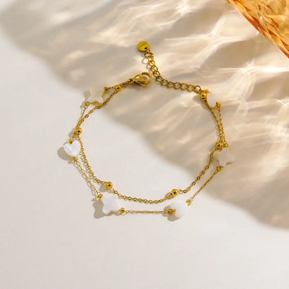 IG Style Luxurious Tropical Pentagram Heart Shape 14K Gold Plated 304 Stainless Steel Freshwater Pearl Shell Wholesale Bracelets