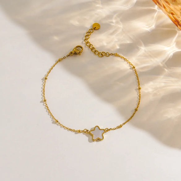 IG Style Luxurious Tropical Pentagram Heart Shape 14K Gold Plated 304 Stainless Steel Freshwater Pearl Shell Wholesale Bracelets