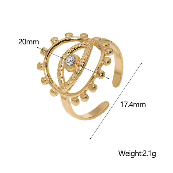 Wholesale Jewelry IG Style Modern Style Simple Style Eye 304 Stainless Steel Zircon 18K Gold Plated Hollow Out Inlay Open Rings