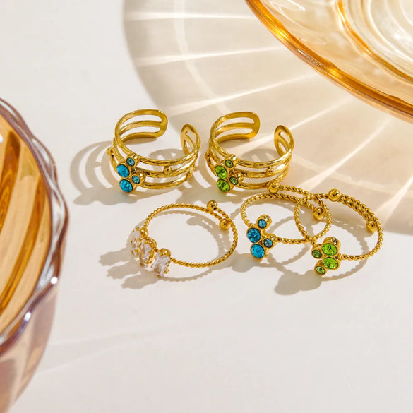 Wholesale Jewelry IG Style Modern Style Sweet Geometric 304 Stainless Steel Zircon 14K Gold Plated Inlay Open Rings