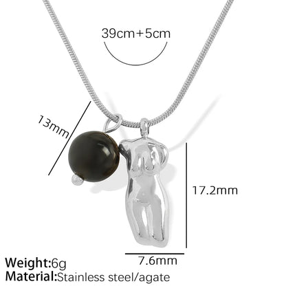 Wholesale Jewelry IG Style Novelty Human 304 Stainless Steel Opal Agate 18K Gold Plated Inlay Pendant Necklace