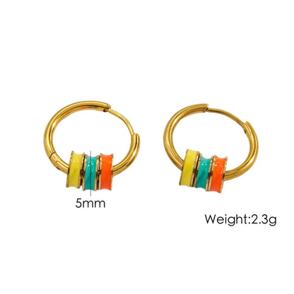 Wholesale Jewelry IG Style Retro Circle 304 Stainless Steel 14K Gold Plated Enamel Earrings Necklace