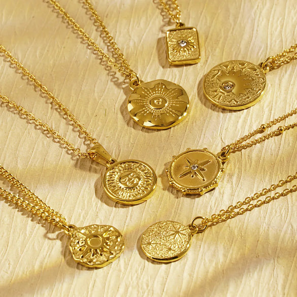 Wholesale Jewelry IG Style Retro Sun Star 304 Stainless Steel Rhinestones Inlay Pendant Necklace