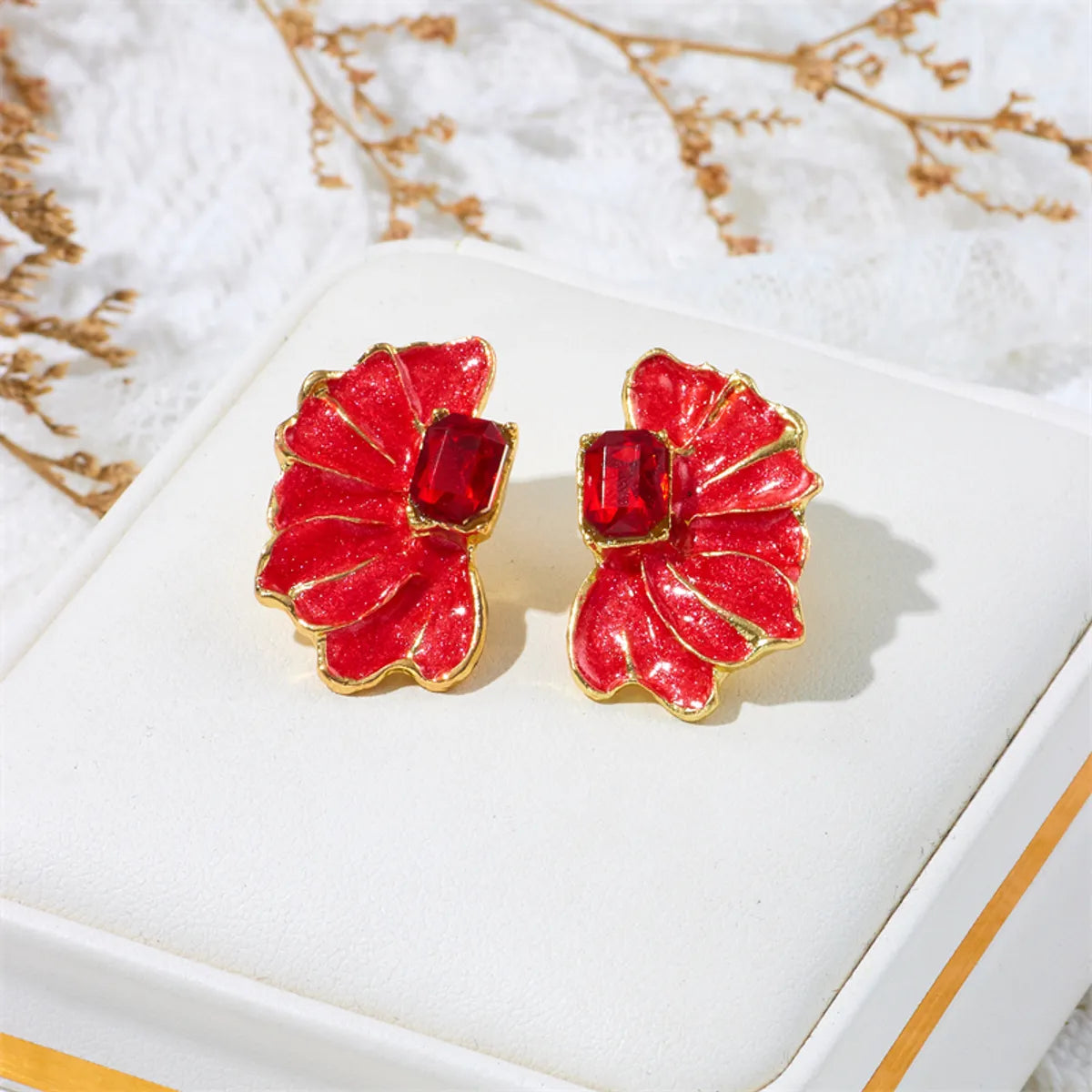 Wholesale Jewelry Ig Style Romantic Flower Alloy Rhinestones Enamel Lacquer Painting Inlay Ear Studs