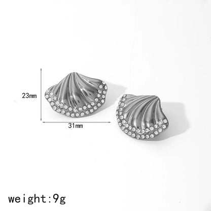 Wholesale Jewelry IG Style Scallop 304 Stainless Steel Zircon 18K Gold Plated Polishing Plating Inlay Rings Earrings