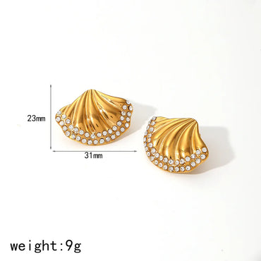 Wholesale Jewelry IG Style Scallop 304 Stainless Steel Zircon 18K Gold Plated Polishing Plating Inlay Rings Earrings