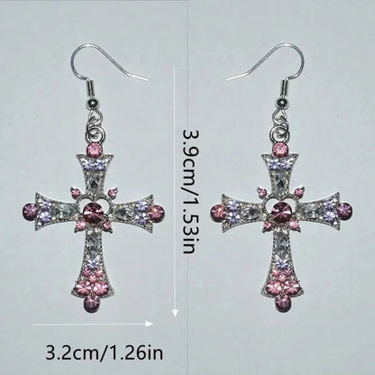 1 Pair Ig Style Shiny Cross Inlay Alloy Rhinestones Drop Earrings